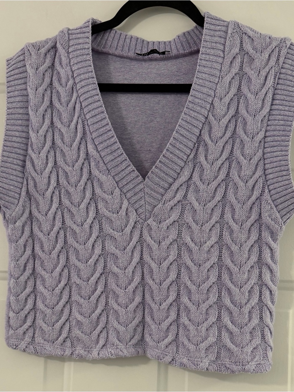 Zara Lavender Cable-Knit V-Neck Sweater Vest